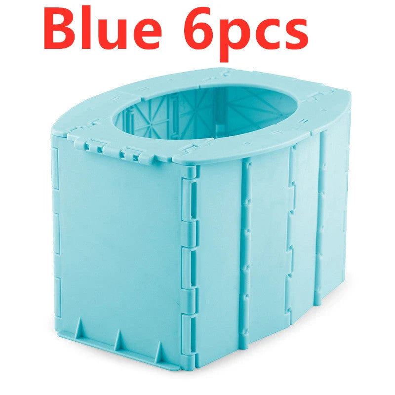 Portable folding toilet in various colours, perfect for camping, hiking, and outdoor activities