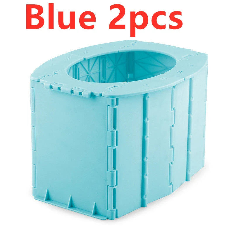 Portable folding toilet in various colours, perfect for camping, hiking, and outdoor activities