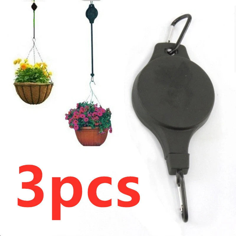 Detachable hanging basket hook with elastic cord for adjustable plant height