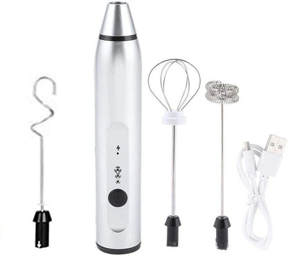Rechargeable electric milk frother, foam maker, whisk, blender, and egg beater in various colours