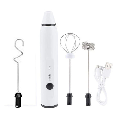 Rechargeable electric milk frother, foam maker, whisk, blender, and egg beater in various colours