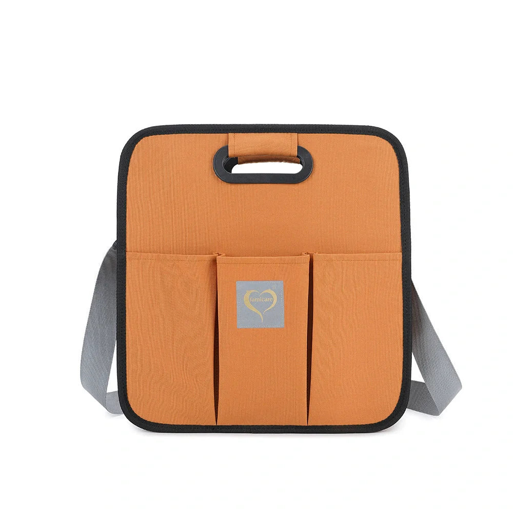 Portable shoulder folding bed baby nappy messenger bag in green, orange, black, and light grey