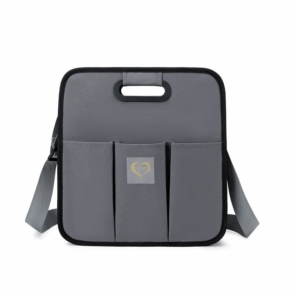 Portable shoulder folding bed baby nappy messenger bag in green, orange, black, and light grey