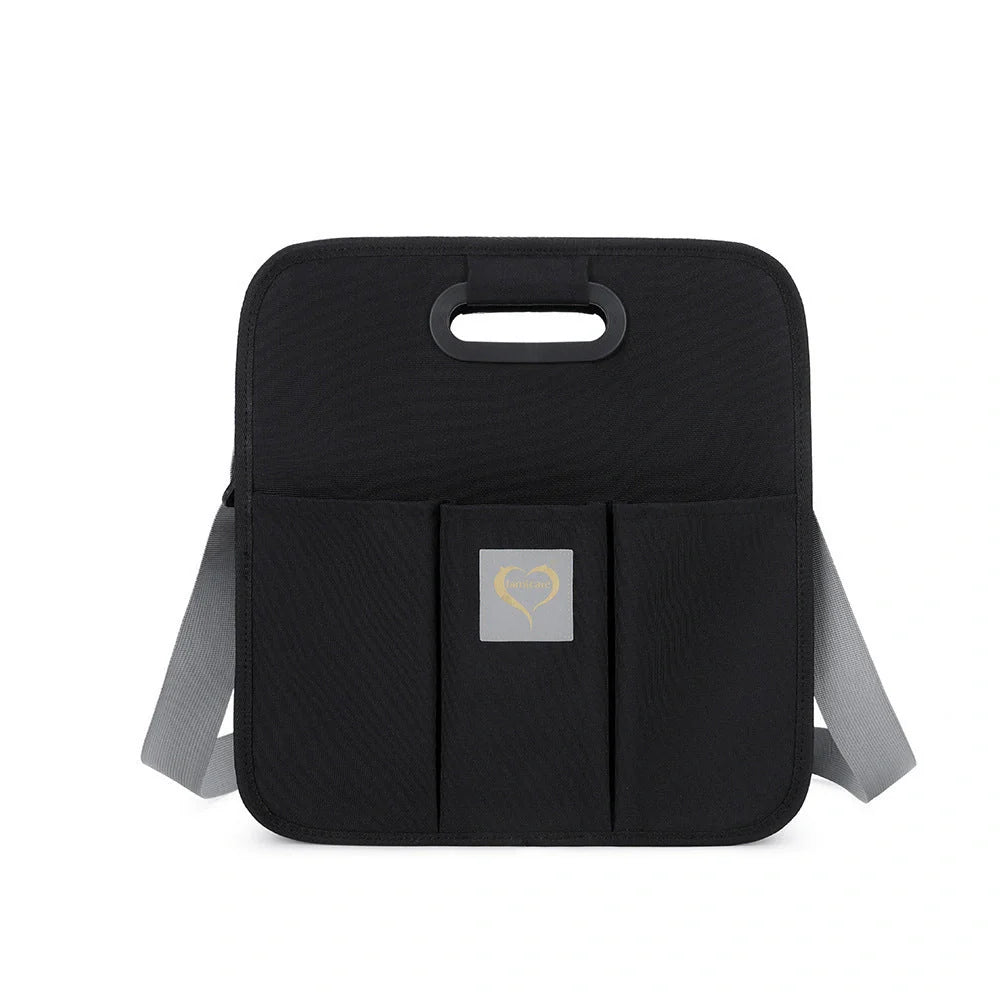 Portable shoulder folding bed baby nappy messenger bag in green, orange, black, and light grey