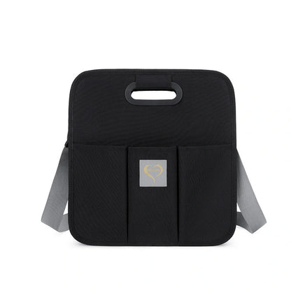 Portable shoulder folding bed baby nappy messenger bag in green, orange, black, and light grey