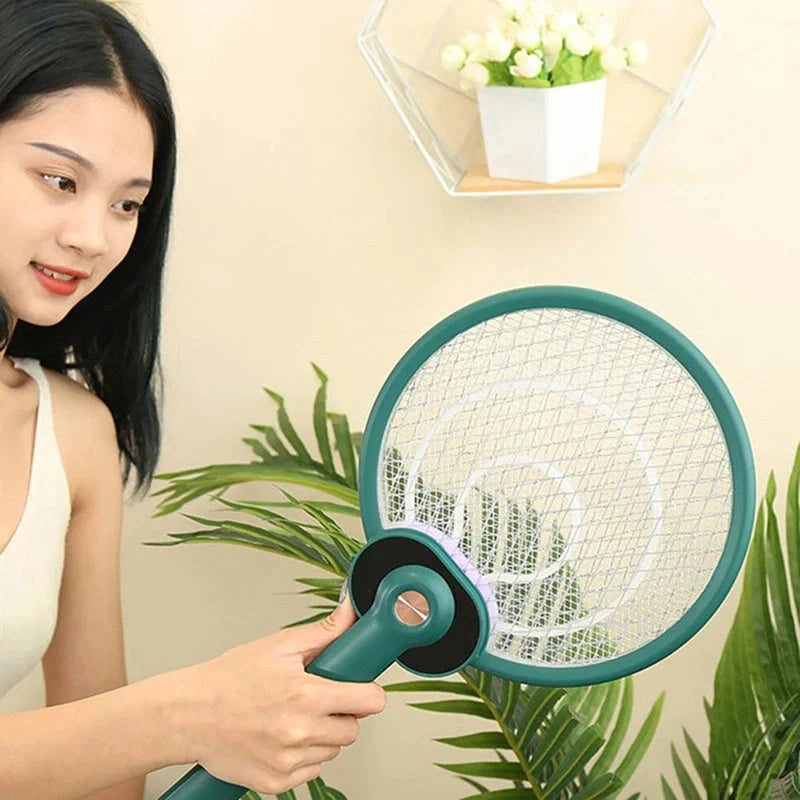Dual-mode electric mosquito swatter with UV light and safety grid