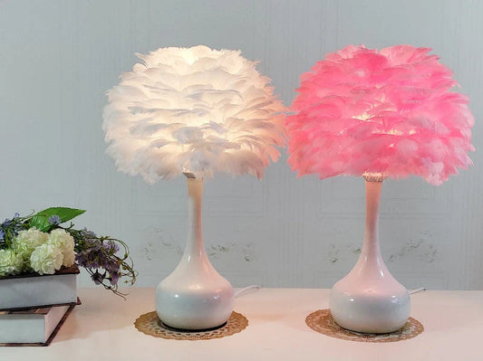 Adjustable touch dimming feather table lamp with natural white goose feather shade