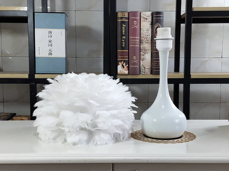 Adjustable touch dimming feather table lamp with natural white goose feather shade
