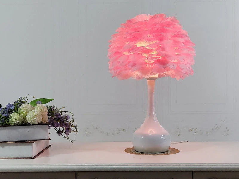 Adjustable touch dimming feather table lamp with natural white goose feather shade