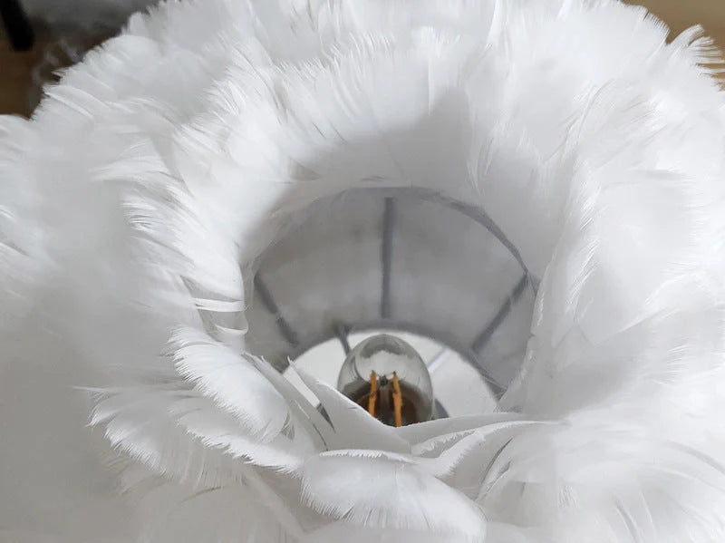 Adjustable touch dimming feather table lamp with natural white goose feather shade