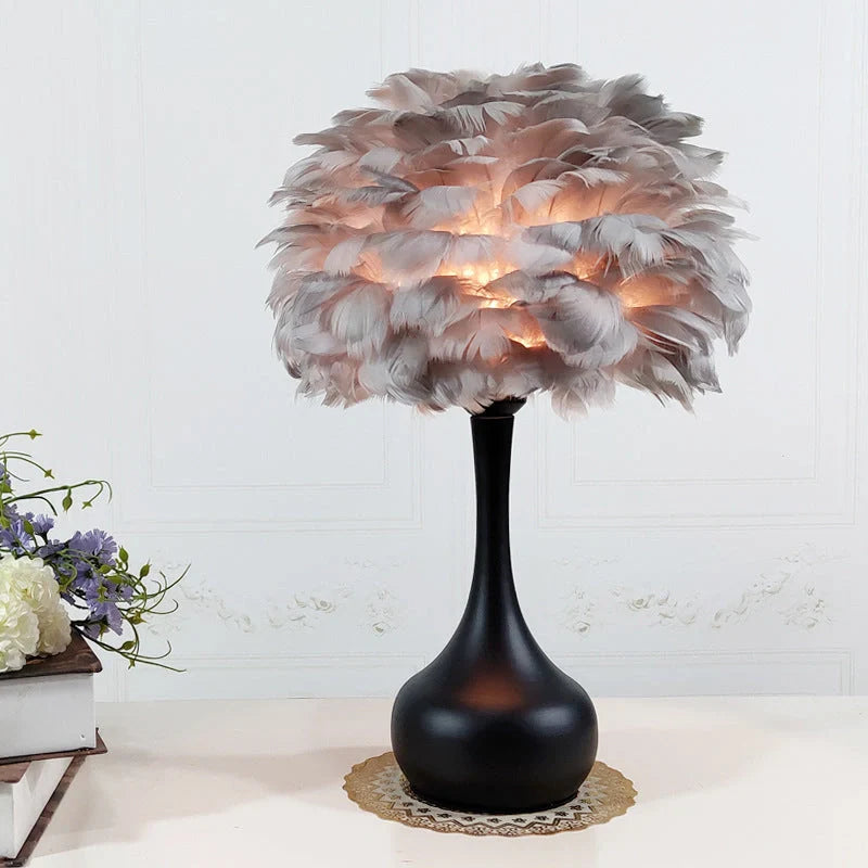 Adjustable touch dimming feather table lamp with natural white goose feather shade