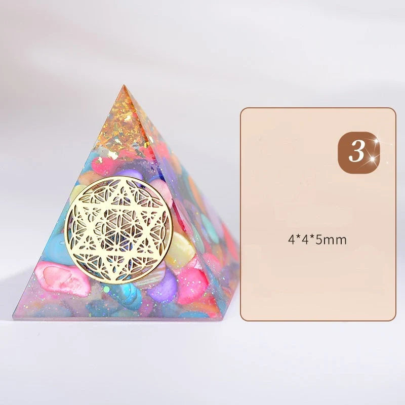 Orgone Pyramid with Flower of Life design for EMF protection and energy generation