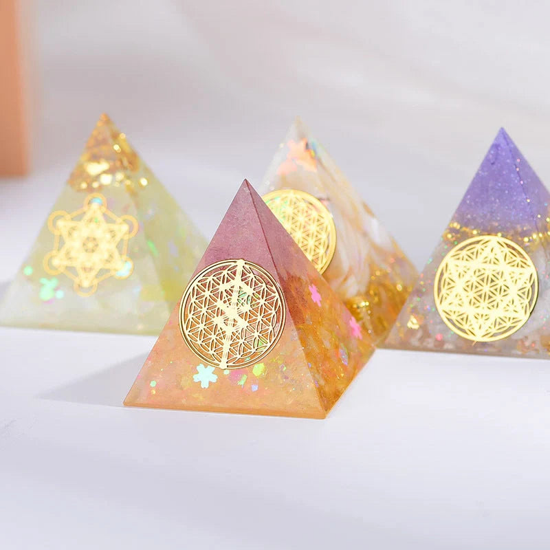 Orgone Pyramid with Flower of Life design for EMF protection and energy generation