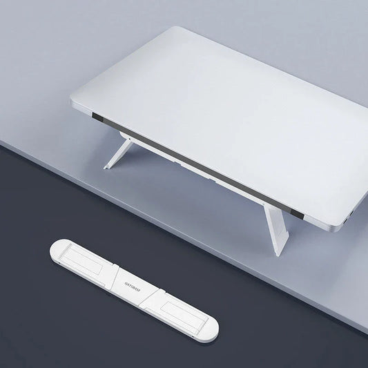 Elegant laptop stand with adjustable viewing angle, sturdy design, and efficient cooling for enhanced productivity