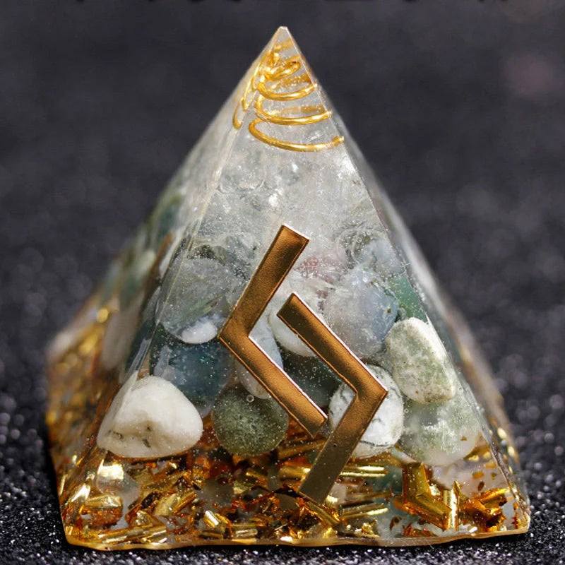 Rune Crystal Epoxy Ogan Energy Pyramid Decoration with colour-changing feature