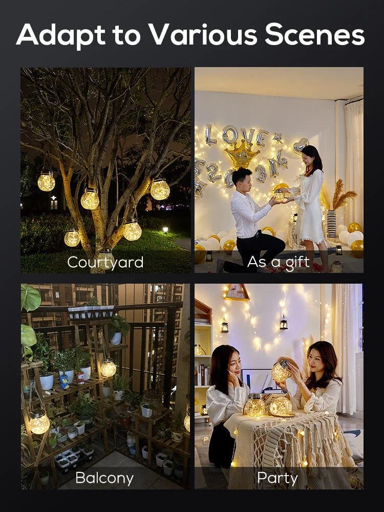 Spherical glass solar LED garden lamp with waterproof design