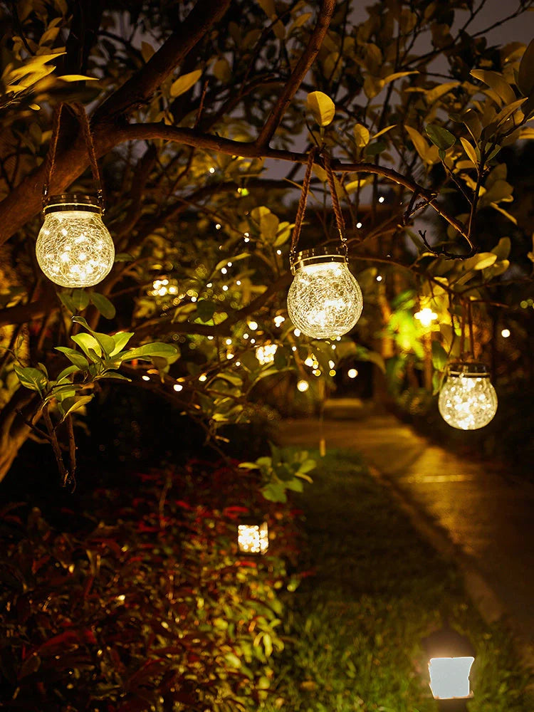 Spherical glass solar LED garden lamp with waterproof design