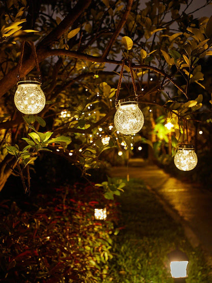Spherical glass solar LED garden lamp with waterproof design