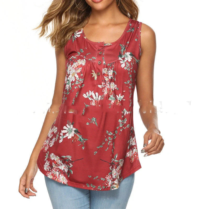 V-neck sleeveless vest with printed buttons in various colours