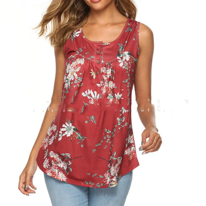 V-neck sleeveless vest with printed buttons in various colours