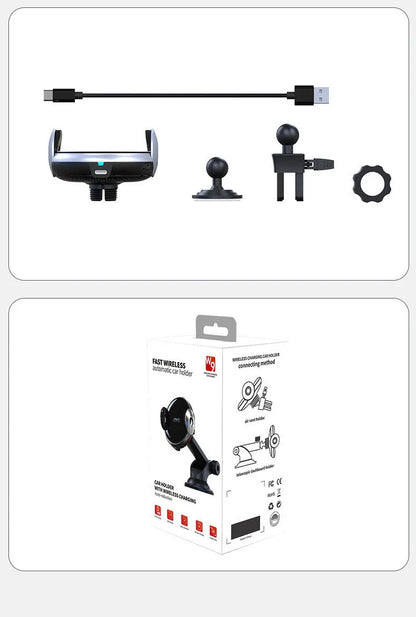 Magnetic car phone holder with wireless charging for smartphones, providing a secure and convenient in-car mount solution.