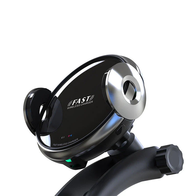 Magnetic car phone holder with wireless charging for smartphones, providing a secure and convenient in-car mount solution.