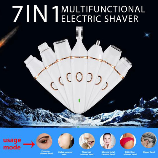 7-in-1 USB rechargeable electric eyebrow trimmer with LED light and multiple heads