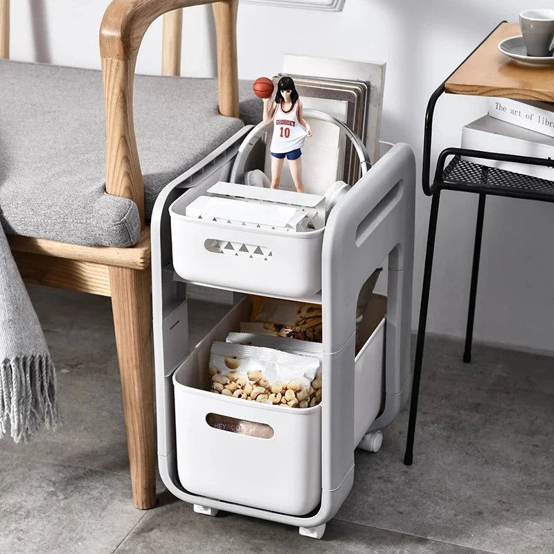 White 2-tier kitchen storage rack with pull-out drawers for easy organisation