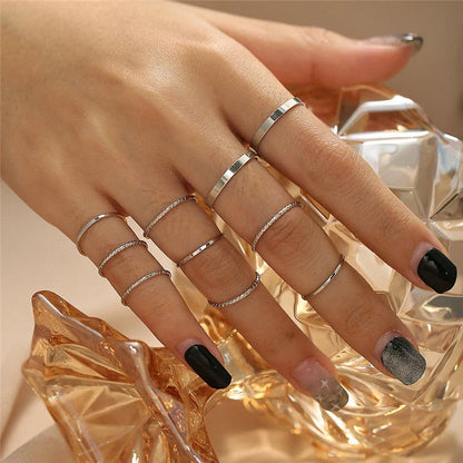 Bohemian acrylic silver ring set with geometric design