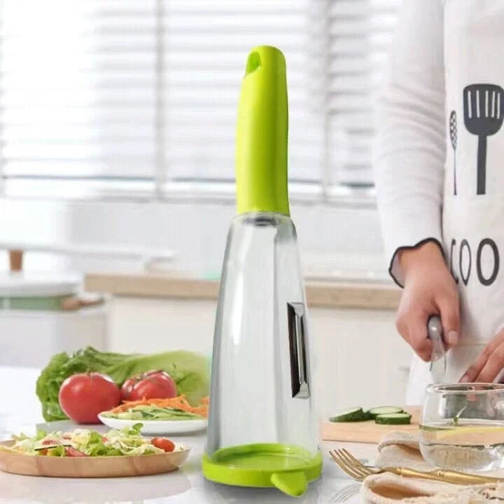 Stainless steel peeler with built-in rubbish bin for clean kitchen peeling