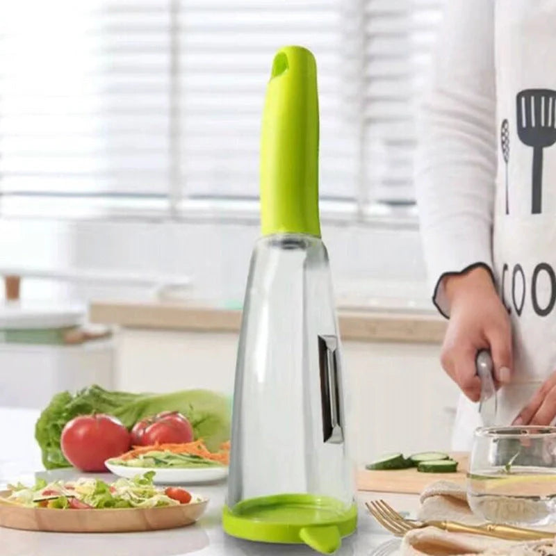 Stainless steel peeler with built-in rubbish bin for clean kitchen peeling