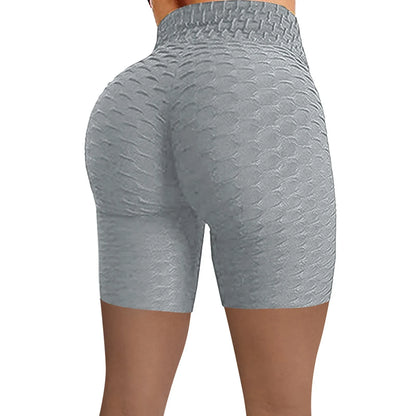 Women's high-waist sports leggings with jacquard compression fabric and back fold design