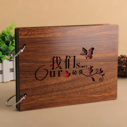 Handmade wooden photo album with custom designs for memory preservation
