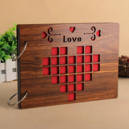 Handmade wooden photo album with custom designs for memory preservation