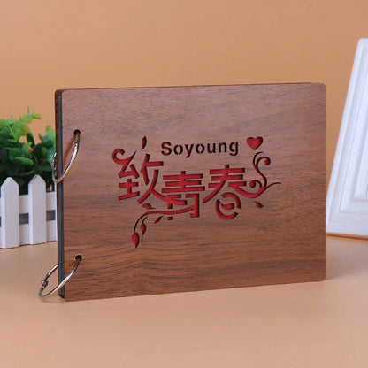 Handmade wooden photo album with custom designs for memory preservation