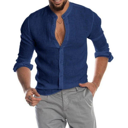 Versatile linen blend men's shirt in various colors and sizes, featuring a classic button-down design for comfortable and stylish wear.