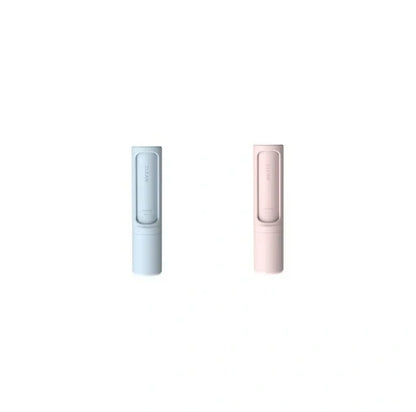 Rotating cylinder electrostatic pet hair remover brush in white, blue, green, and pink