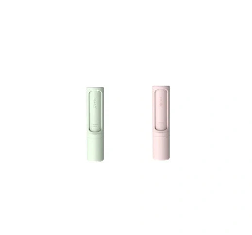 Rotating cylinder electrostatic pet hair remover brush in white, blue, green, and pink