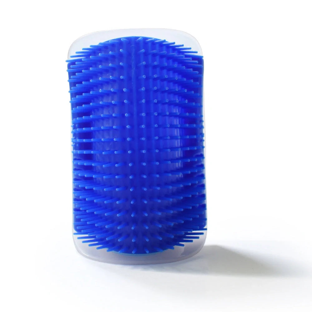A cat grooming brush made of high-quality plastic, designed with a corner for your cat to rub its face and enjoy a self-massage.