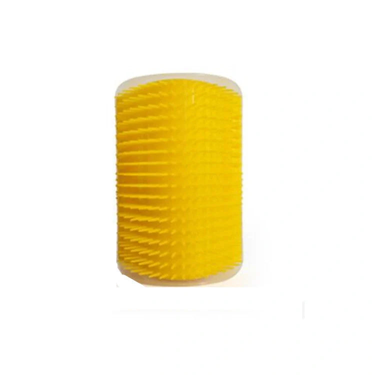 A cat grooming brush made of high-quality plastic, designed with a corner for your cat to rub its face and enjoy a self-massage.