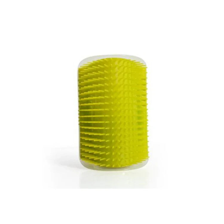 A cat grooming brush made of high-quality plastic, designed with a corner for your cat to rub its face and enjoy a self-massage.