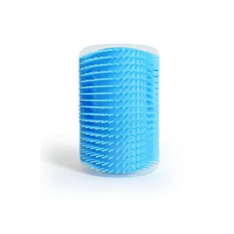 A cat grooming brush made of high-quality plastic, designed with a corner for your cat to rub its face and enjoy a self-massage.