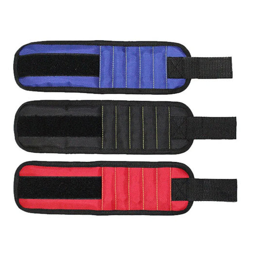 A 15-slot magnetic wristband made of durable nylon with powerful embedded magnets for organising and holding small tools and fasteners.
