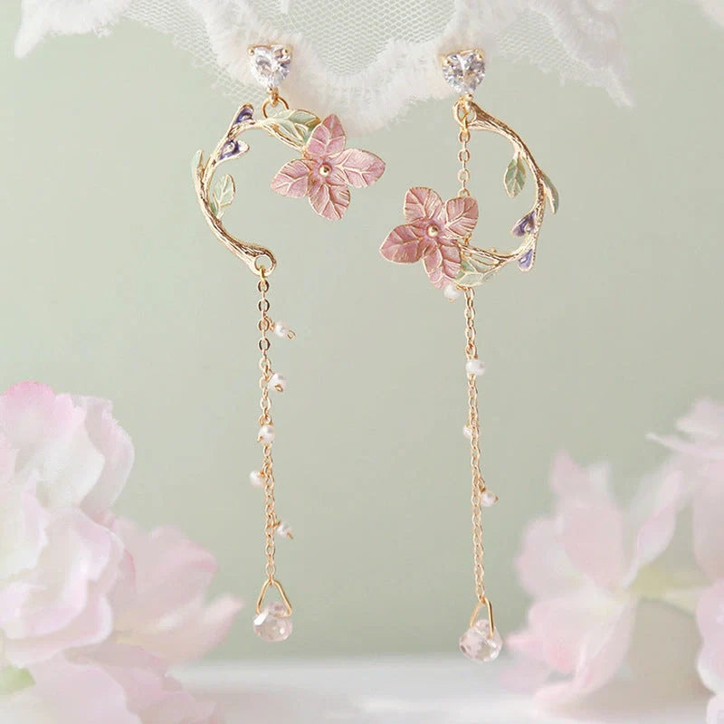 Wild Red Rose Rhinestone Tassel Earrings with 85mm length and electroplated alloy construction
