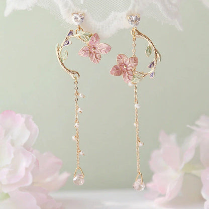 Wild Red Rose Rhinestone Tassel Earrings with 85mm length and electroplated alloy construction