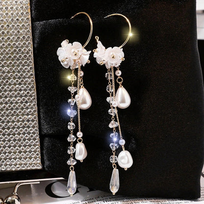 Wild Red Rose Rhinestone Tassel Earrings with 85mm length and electroplated alloy construction