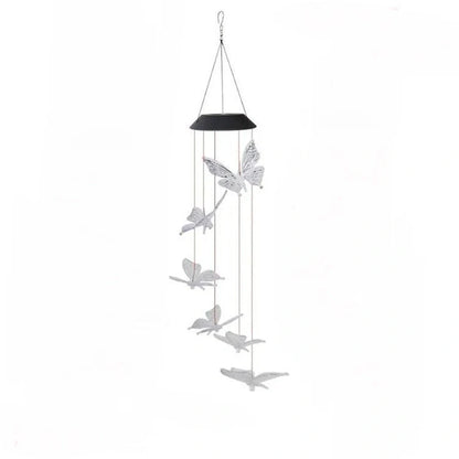 Solar-powered LED wind chime with colour-changing butterfly design for garden decor