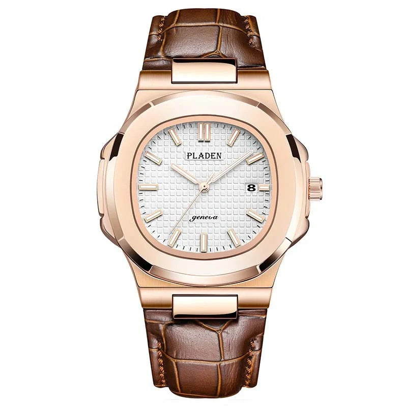 Premium Waterproof Quartz Watch with stainless steel case, mineral glass face, and quartz movement for reliable timekeeping