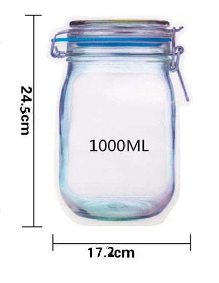 Reusable waterproof sealed snack storage bag with zipper, 1L capacity