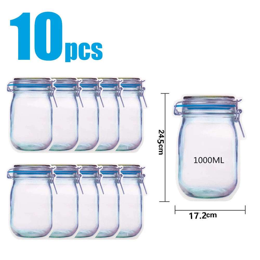 Reusable waterproof sealed snack storage bag with zipper, 1L capacity